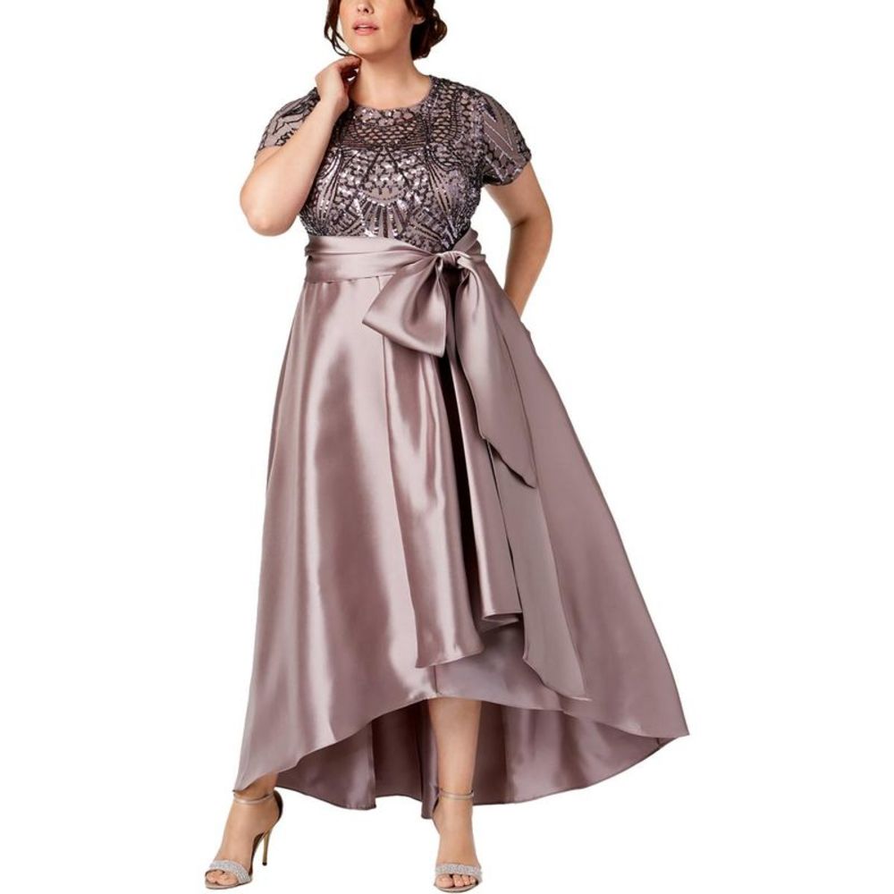 R&M Richards Womens Brown Sequined Taffeta Formal Dress Gown Plus NWOT